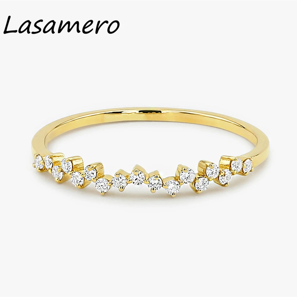 

LASAMERO Round Cut 0.15CTW Natural Diamond 14k Gold Cluster 17 Stones Engagement Promise Wedding Band Ring Gift For Women