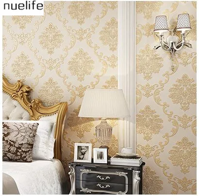 

0.53x10m European-style non-woven wallpaper thick 3d Damascus flower pattern bedroom living room background wallpaper