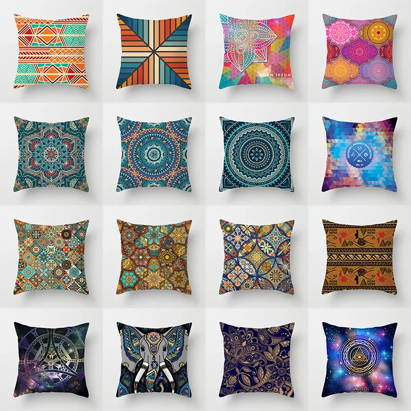 National Wind Indian Mandala Watercolor Printing Super Soft Sofa Pillow Car Cushion Home Bedroom Bed Decorative Pillowcase
