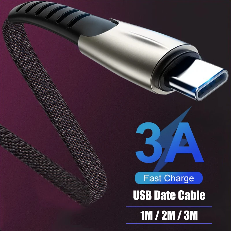 

1m 2m 3m 3.0A Fast Charge USB Data Type C Cable For Huawei K20 Samsung S10 S9 S8 Android Mobile Phone Type-C Charging Data Cord