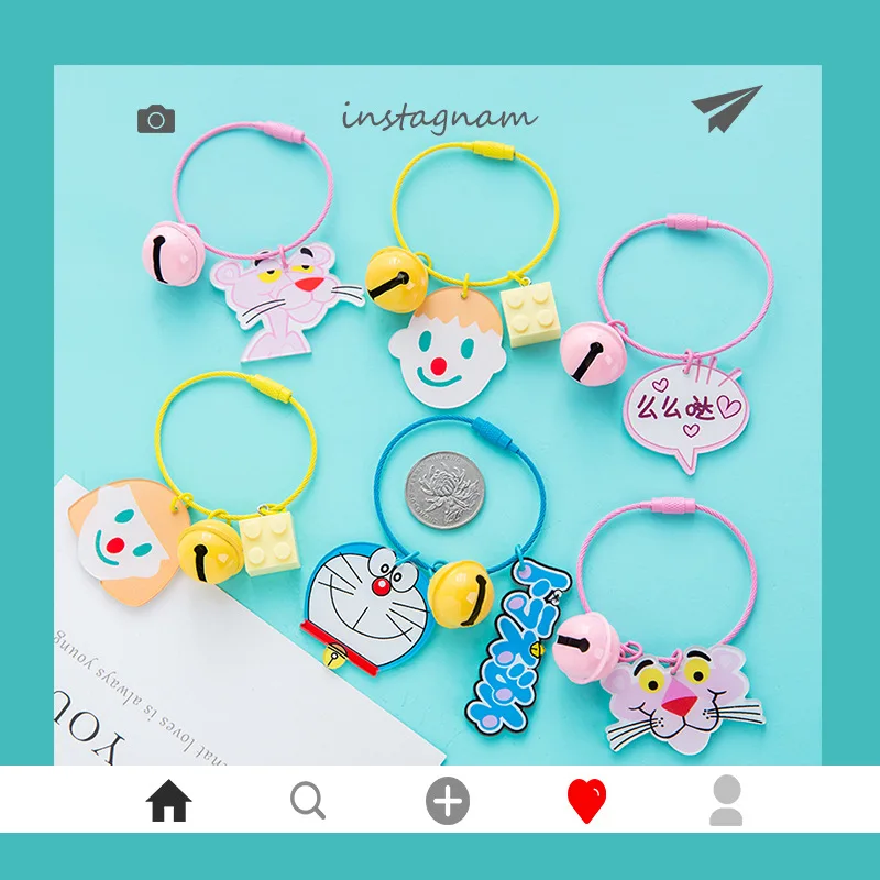 

Cute Cartoon Naughty Pink Leopard Doraemon Keyrings for Women Girl Bag Backpack Wallet Phone Charms Decoration Couples Jewelry