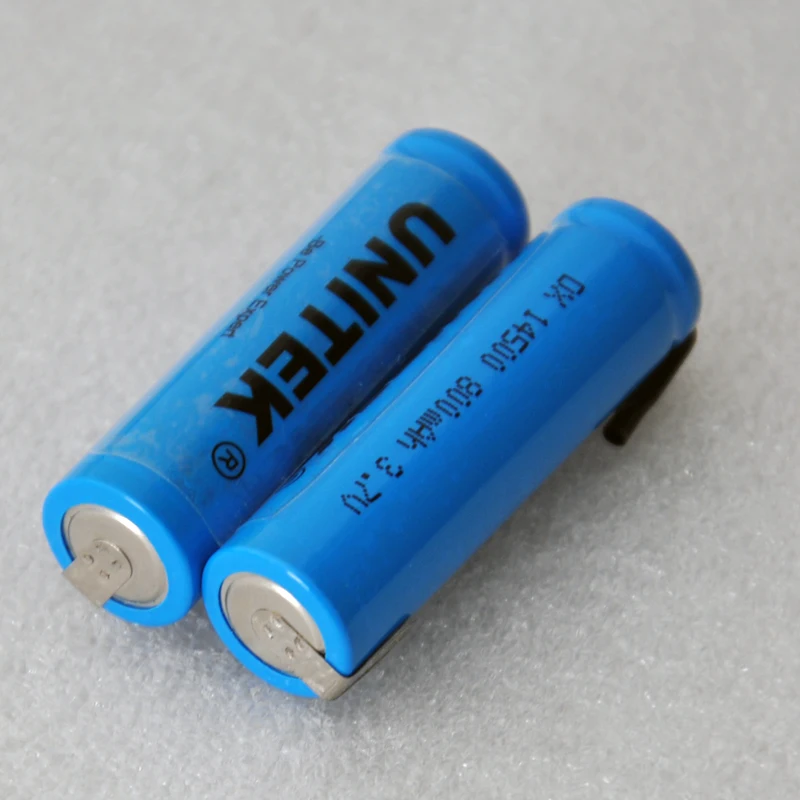 2 шт. 3,7 в 14500 литий-ионная аккумуляторная батарея 800 мАч AA литий-ионная батарея со сварочными штырьками для электробритва зубной щетки