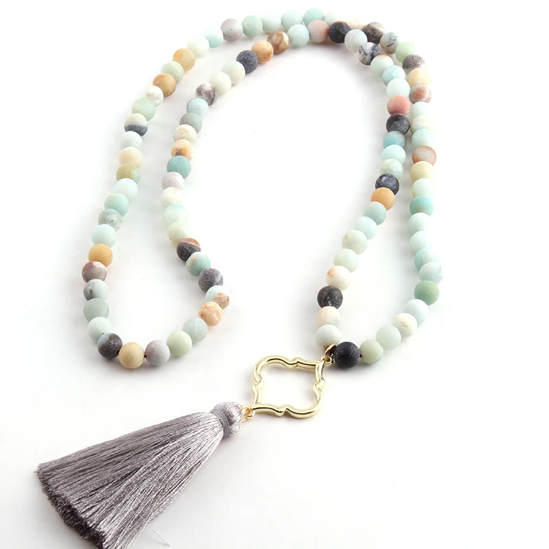 Модный матовый амазонит камень Spade и серый кисточкой Панк-ожерелья для Для женщин лассо Цепочки и ожерелья