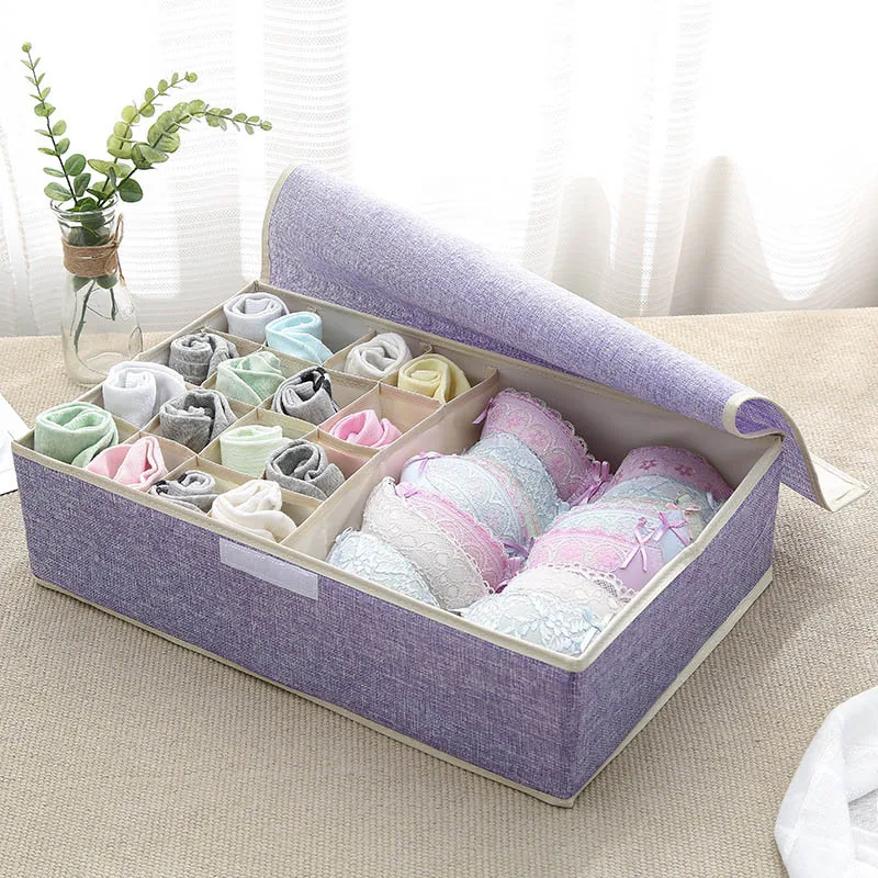 17 ячеек, складные ящики для хранения одежды, ящик с крышкой, органайзер, коробка для нижнего белья, галстуки, носки, шорты, бюстгальтер - Цвет: Фиолетовый