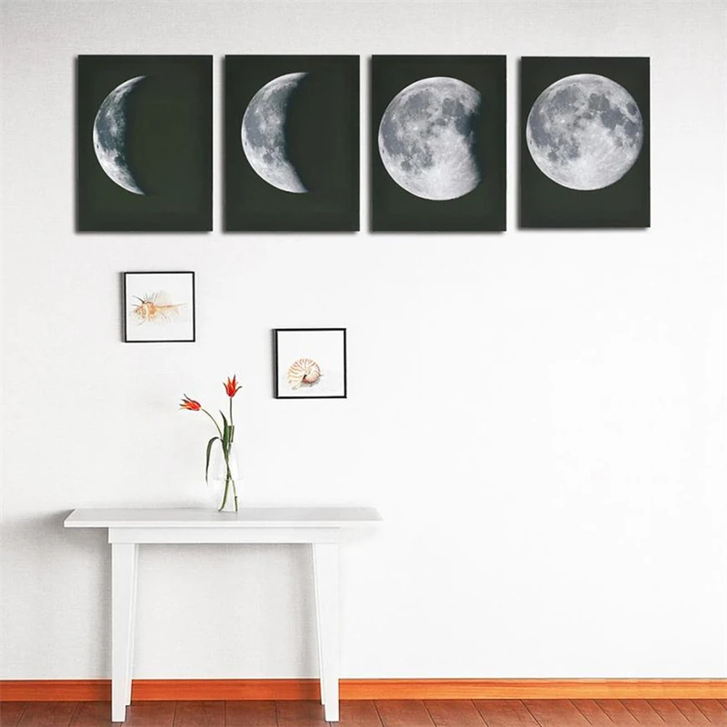 Modern Art Print on Canvas Home Wall Decor Poster Abstract The Moon 4PCS Framed Removable Resistant Removed Home Decor C0430#30 13