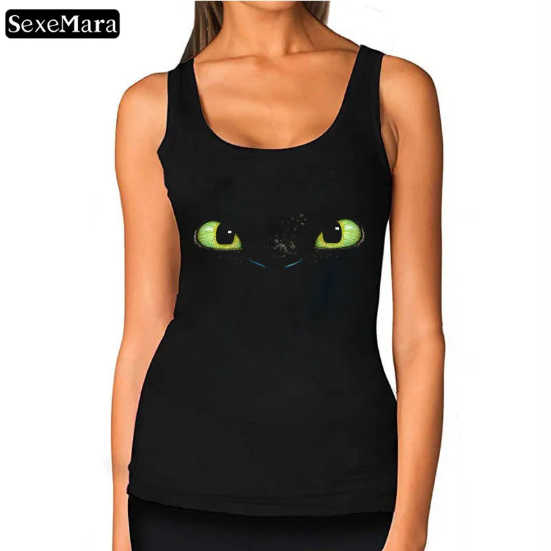 

SexeMara eyes Print Tank Tops Women Summer Slimming Top Clothing Fashion Black Casual Tanks O-neck vest