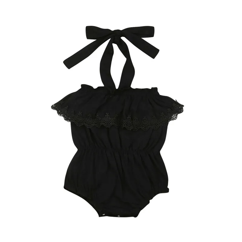 

Baby Girl Halter Bodysuits Summer Baby Girl Cotton Clothes Fashion 2019 New Off Shoulder Lace Ruffles Lace-up Sunsuits 0-24M