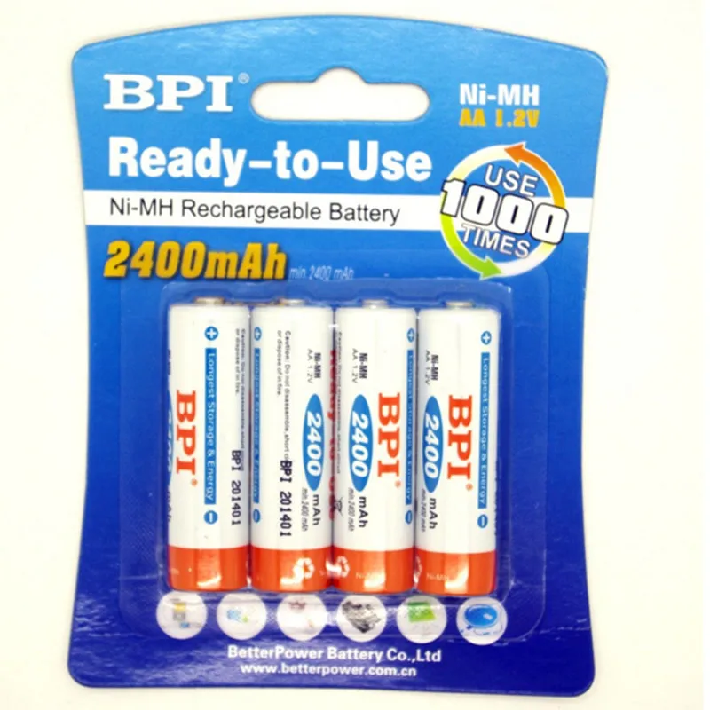 4 шт./лот BPI AA 2400mAh 1,2 V Ni-MH Аккумуляторная батарея для высококлассных фонарей ноутбук мобильный высокое качество