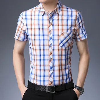 

New Arrival Fashion Summer Plaid Shirt Men Casual Short Sleeve Shirt Mens Shirts Casual Slim Fit Plaid Men Dress Shirts