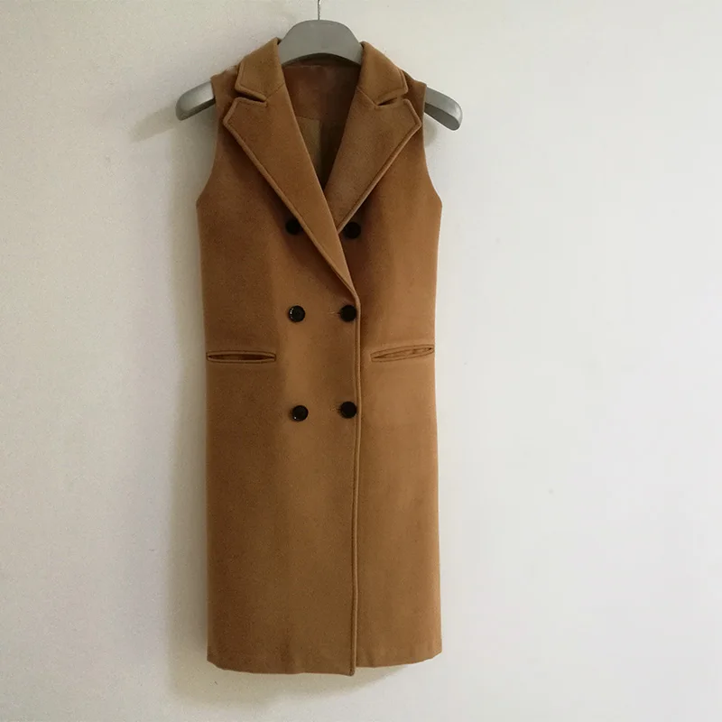 Women Autumn Spring Wool Blend Vest Waistcoat Lady Office Wear Long Waistcoat Women Coat Casual Sleeveless Vest Jacket Plus Size