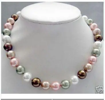 

chocolate Gray white pink shell pearl necklace 12mm
