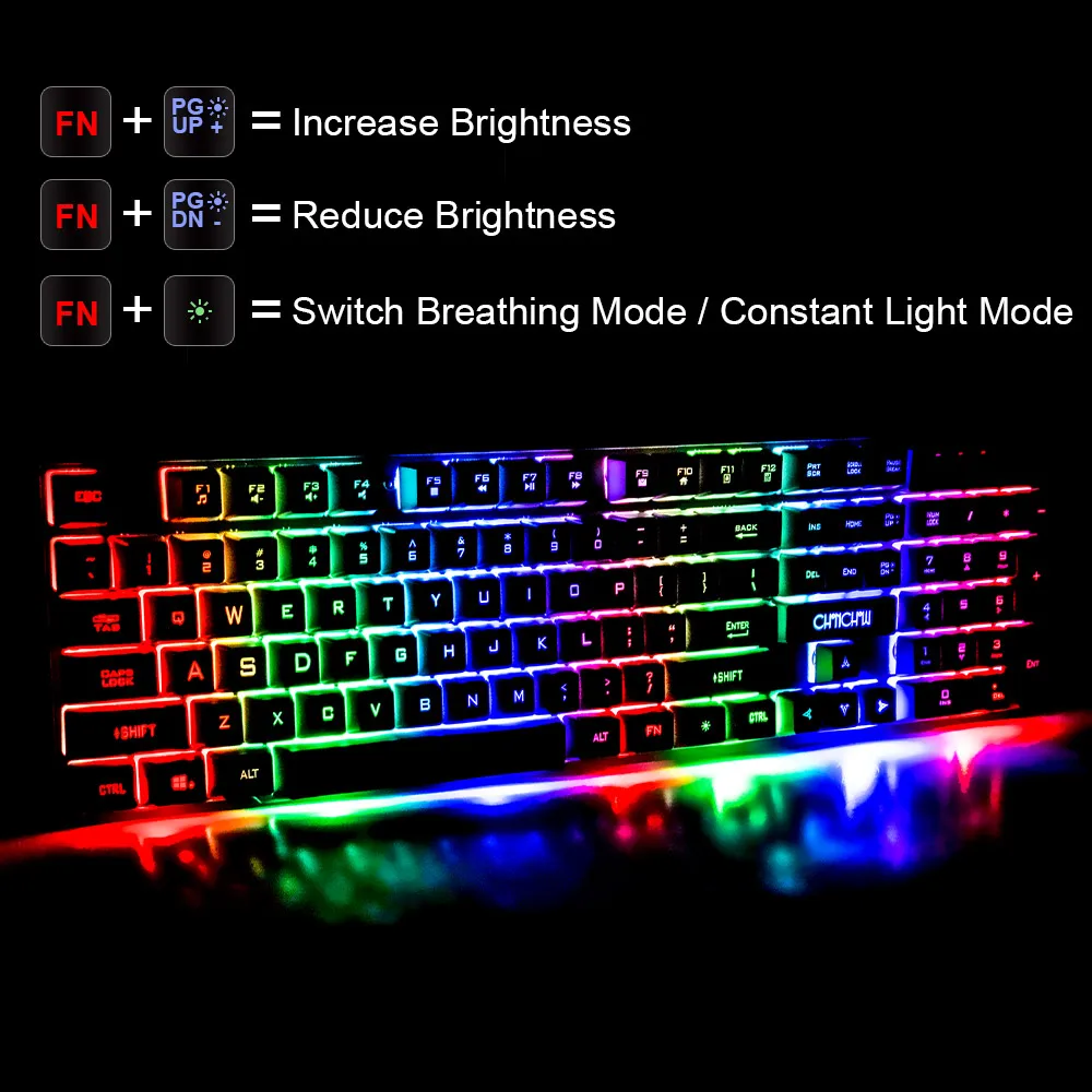 Gaming Keyboard Rainbow Colorful Backlit Game Keyboard RU/ES Layout with Microphone USB Wired Keyboard for PC Gamer Computer