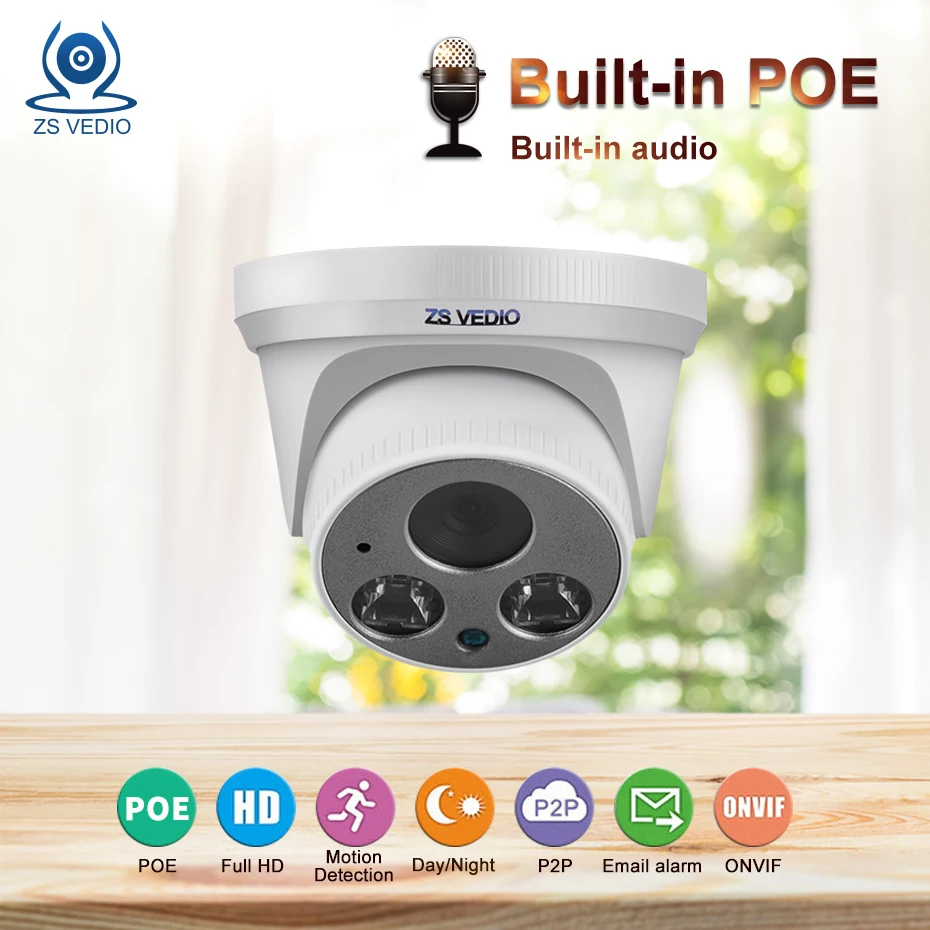 

ZSVIDEO 720p 1080p CCTV Camera Plastic Dome HD Built-in audio poe WiFi Security Camera Bullet HD Camera Plug And Play