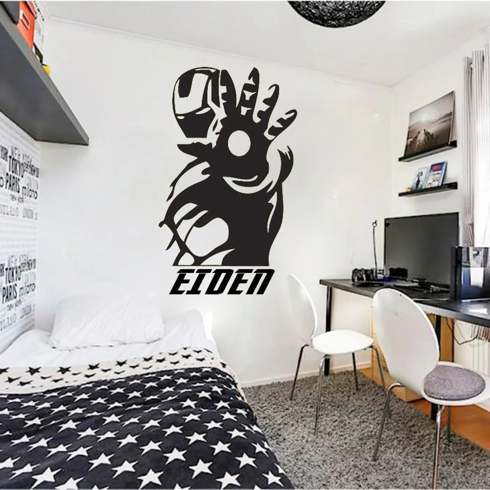 

Superhero Ironman Wall Stickers Room Decoration Bedroom Decors Art Wall Decals Tattoo Girls Boys Teenager Customized Name B423