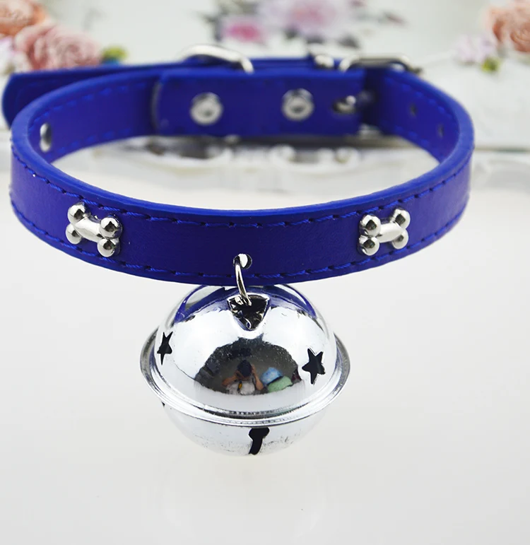 

Bone Pet Dog Collars with 4cm Big Bell Durable PU Leather Adjustable Bone Puppy Cat Strap Dog Collars 6 Colors 09