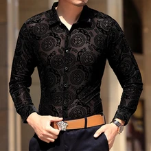 Fashion high-end Imported gold velvet hollow long-sleeved shirt New 2016 Spring&Autumn ice silk carving quality men shirt S-4XL