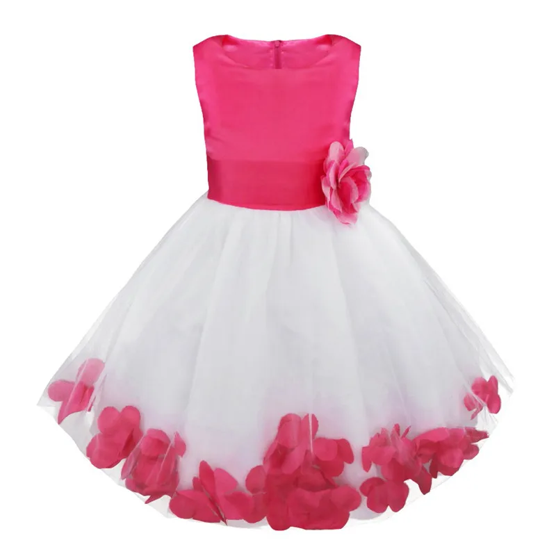 Детское платье с цветочным узором для девочек, торжественное платье подружки невесты с лепестками, Vestidos, Пышные свадебные вечерние платья с большим бантом - Цвет: rose