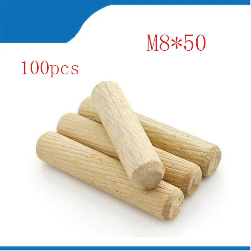 

100pcs M8mm Diameter without Groove 50mm Length Hardwood Round Furniture Fitting Wood Dowel Pin