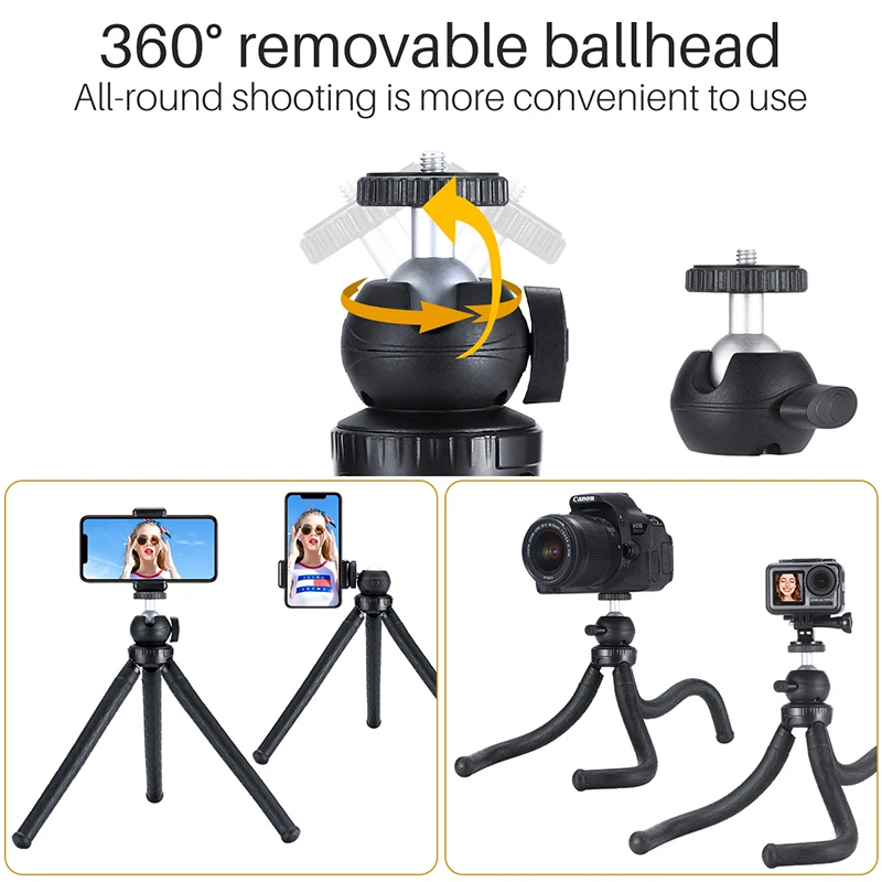 Штатив Ulanzi MT-07 Octopus FlexibleTripod со съемной шаровой головкой на 360 ° с держателем для телефона для iPhone X XS Max 8 huawei samsung Gopro