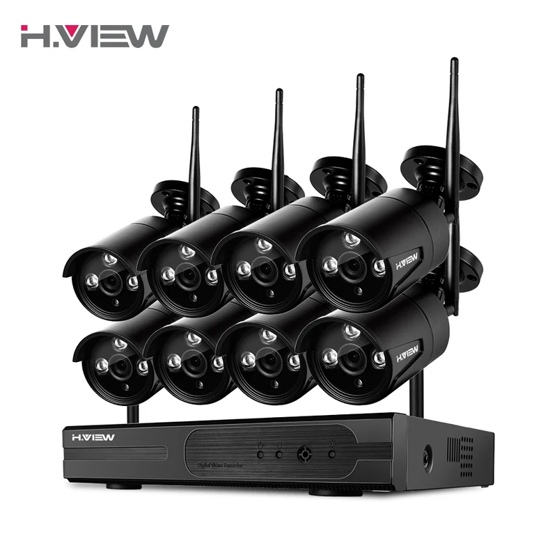 

H.VIEW 1080P 3.6MM Security Camera Kits Security Surveillance Cameras 8CH NVR 8 PCS 2.0MP CCTV Cameras Set