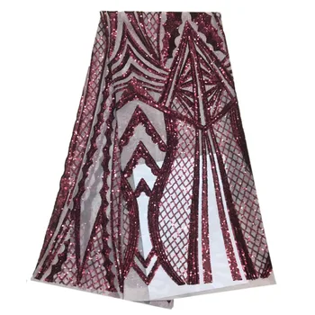 

Wine red French net lace fabric 2018 latest african guipure lace fabric with embroidery mesh tulle sequins lace fabric H994