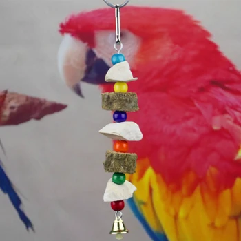 

1 Pcs Parrot Bird toy Cuttlefish bone calcium Wooden Bite toys String Hanging Climbing Colored Beads Hook Bird cage Accesories