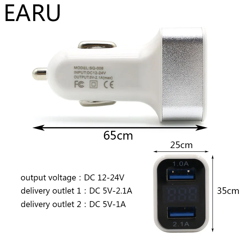 Цифровой DC вольтметр двойной USB порт автомобильное зарядное устройство для iPhone iPad зарядный адаптер 2.1A автомобильное зарядное устройство