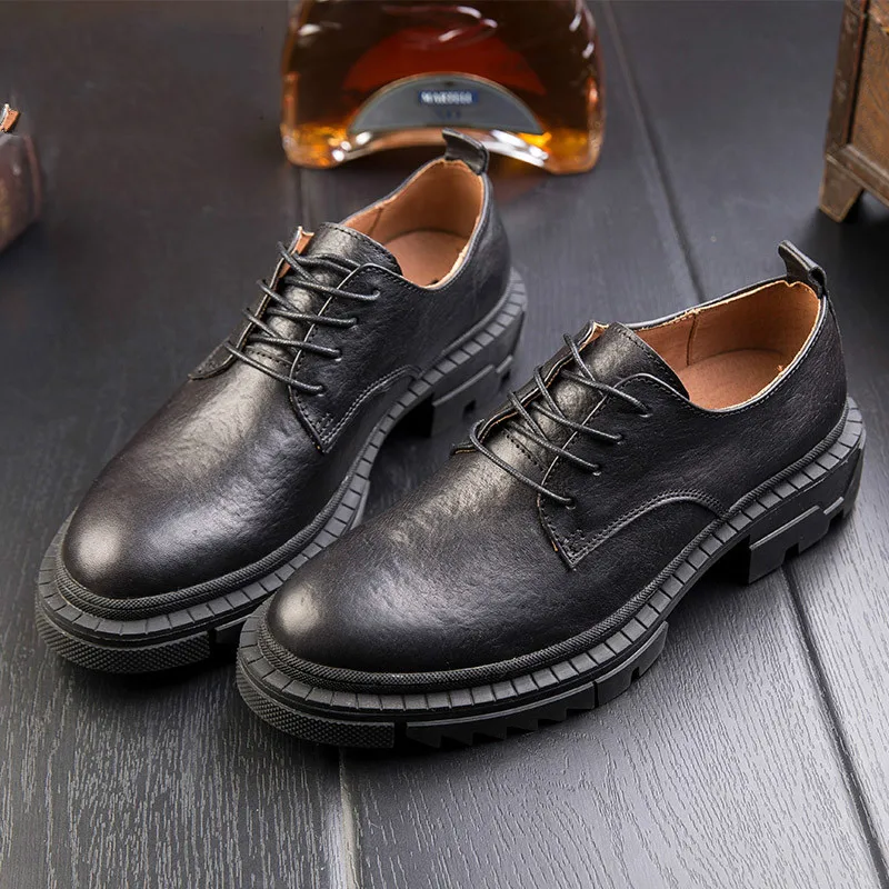 

New England men's shoes retro old leather men's shoes thick bottom business dress casual shoes