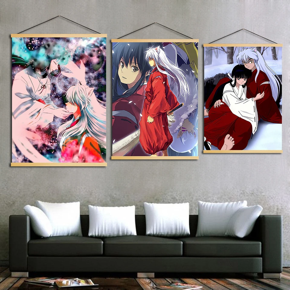 

Wall Artwork Canvas Painting Animation Inuyasha Printed Poster Nordic Style Pictures Solid Wood Hanging Scrolls Home Decoration