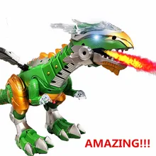 Шокирующий динозавр игрушки белый спрей Электрический динозавр ходьба спрей робот со светом Звук динозавр Электронные Домашние животные для мальчиков детей