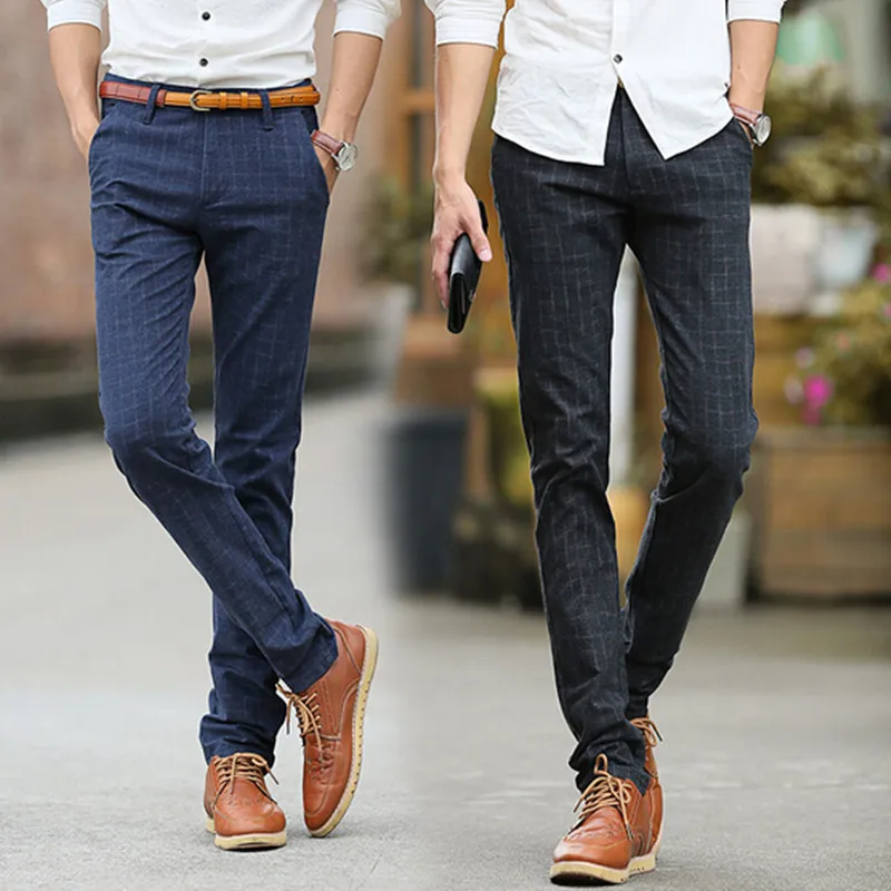 Zappos Footer Plaid patterns aren't always brightly-colored. For work and formal occasions, a pair of dress pants in plaid can add intricate detail and complexity. Plaid patterns in suits are usually very small print, and made in subtle neutrals like black, grey and navy. For casual warm weather outfits, capri pants in plaid are a fun and playful centerpiece.