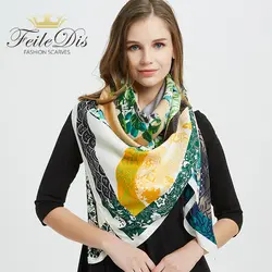 [FEILEDIS] 2019 брендовая бандана женский шелковый шарф Роскошные шарфы для дамские шали большой размер платок на голову AS0509