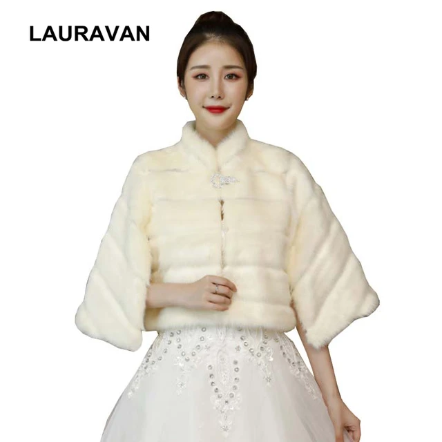 Price Champagne Wedding Cloak Faux Fur Bridal Wedding Evening Wrap Jackets Winter Evening Party Shrug Bolero Coat Women's Accessory