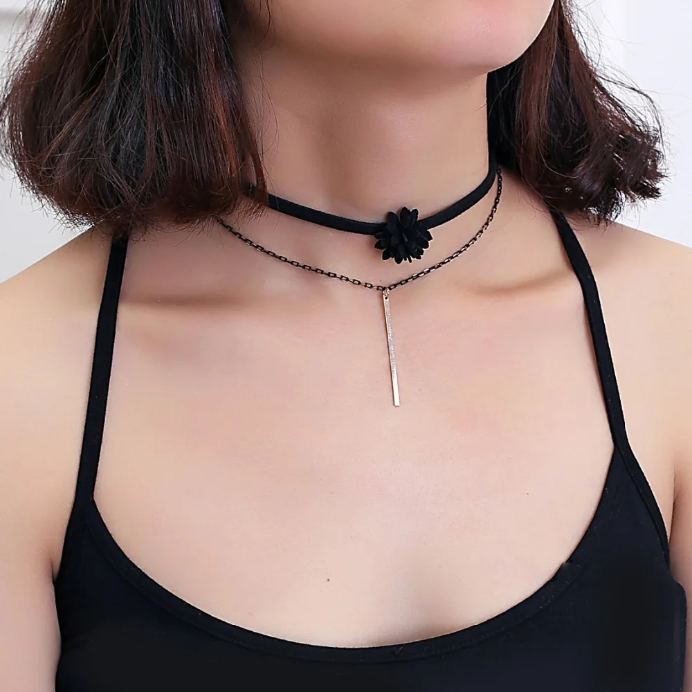 

Hot Fashion Jewelry Necklace Fabric Flower collar Neck Vintage Quarz Pendant Choker Necklace Henna Punk Necklace Women wholesale