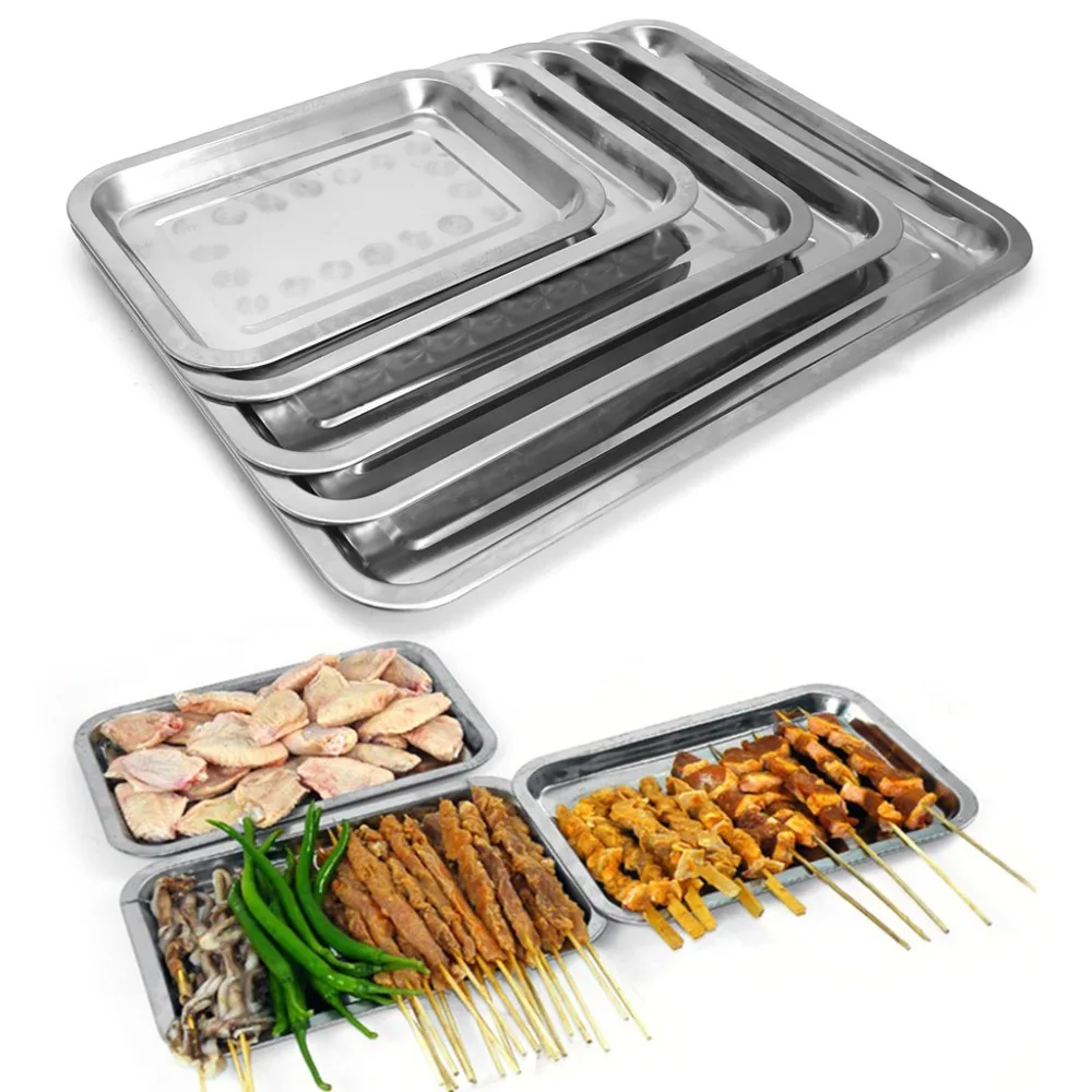 

Stainless Steel Rectangular Plate Barbecue Grilled Fish Tray BBQ Food Container