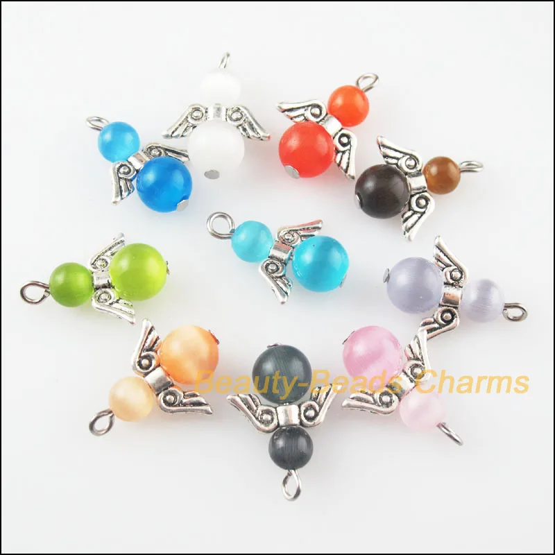 

10Pcs Mixed Dancing Cat EYE Angel Wings Charms Pendants 15.5x26mm