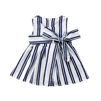 

Summer Lovely Sweet Toddler Baby Girls Dress Bow Striped Sleeveless O-Neck A-Line Knee-Length Dress Sundress Outfit 1-5Y