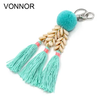 

VONNOR Fashion Handmade Keychain Shell Tassel Pendant Pompom Key Chains Bohemian Accessories for Women Bags Colorful Trinket