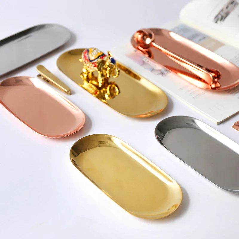 

Metal tray bread dessert tableware jewelry rose gold storage tray baking bar furniture decoration oval fruit plate