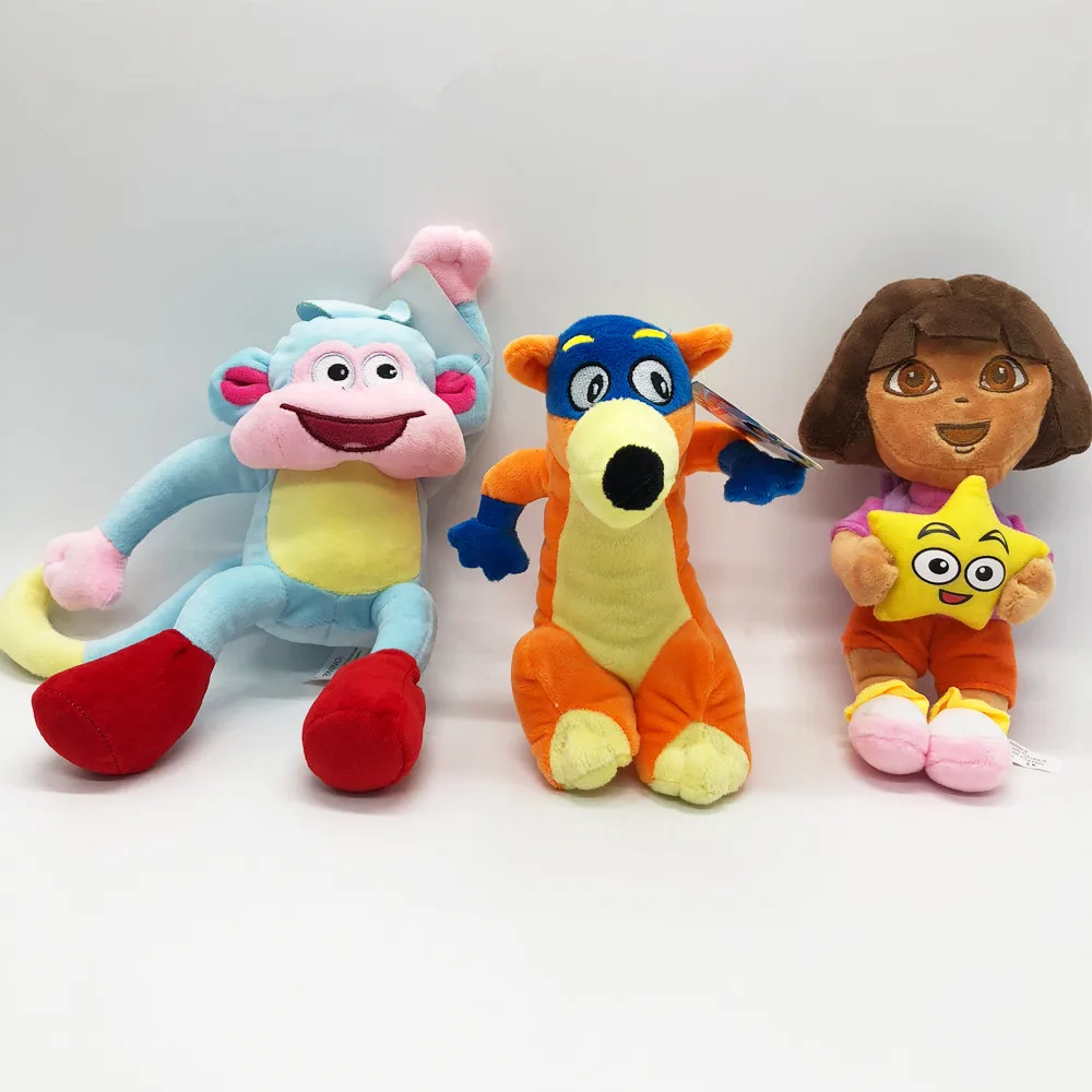 3pcs/set 25cm Funny love adventure of Dora, monkey Boots, Swiper dolls Cute Plush Animals Kawaii Children's Birthday Day gift