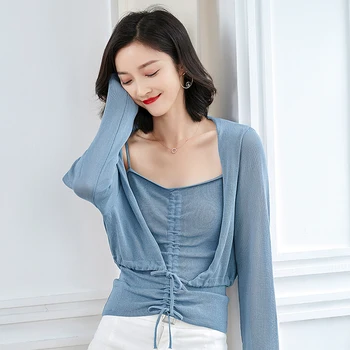 

New Arrival Summer & Spring Sexy Lady Knitwear Twin Sets Elegant Female Thin Knit Outwear Two Pieces Sets