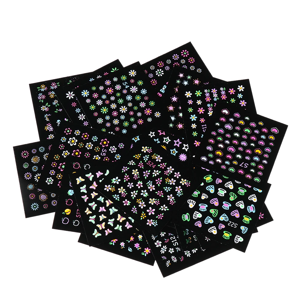 24 дизайна светящиеся серии Фольга для дизайна ногтей наклейки s бабочка цветок 3D слайдеры наклейки для маникюра декоративные наклейки аксессуары