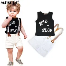 MESOLO/; комплект одежды для мальчиков; жилет; комбинезон; комплект из 2 предметов; детская одежда; повседневный костюм с буквенным принтом; K1