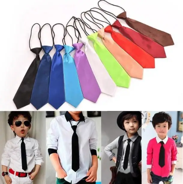 

Wholesale 11 Colors Boy toddle Tie Kids Baby School Boy Wedding Necktie Neck Tie Elastic Solid Color Satin