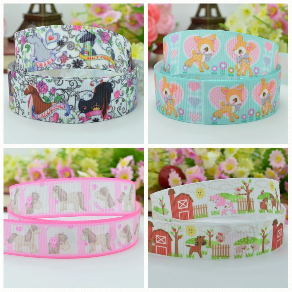 DUWES 7/8&quot 22mm 2 5 10 20 50 Yards Farm horse deer unicorn Printed grosgrain ribbon hair bow DIY handmade Retail | Детская одежда и