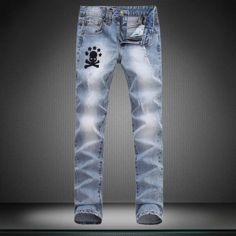 High quality Small stretch designer Brand jeans man men s trousers straight new hole boy jeans