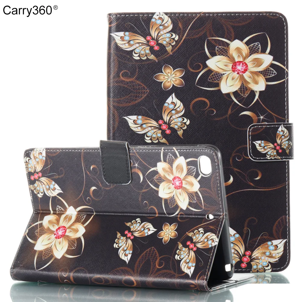 

Case for iPad Mini 1 2 3, Carry360 Color Print Gold Butterfly PU Leather Stand Smart Cover for iPad Mini Case Funda Capa