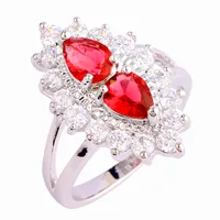 JROSE Engagement Wholesale Fashion WaterDrop Ruby Spinel White Topaz Morganite  Ring Size 6 7 8 9 10 Free Shipping