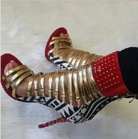 

Top Quality Lady Open Toe Embellished Studs Hollow Out Ankle Boots Summer Gladiator Leather Woman High Heels Boots Shoes Sandals