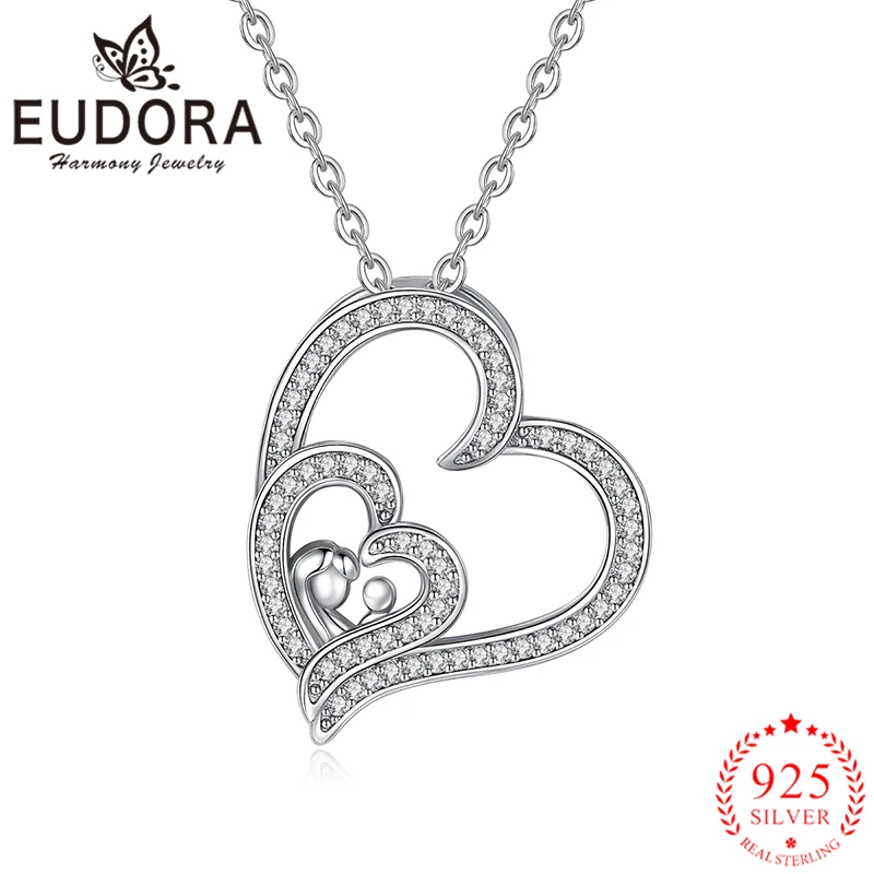 Eudora Genuine 925 Sterling Silver Heart to Heart Pendant Necklace